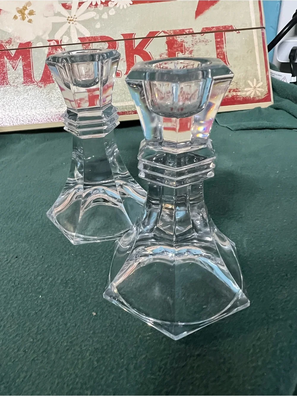 Pair of Vintage Lead Crystal Art Deco Style Candle Holders